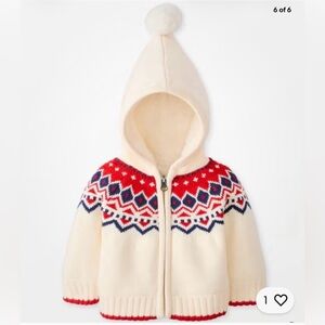 Hanna Andersson Cream Hooded Sweater with Red and Blue Pattern 0193